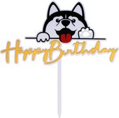 Acryl taart topper Happy Birthday Husky Bulldog - hond - taart - topper - huisdier - verjaardag - husky