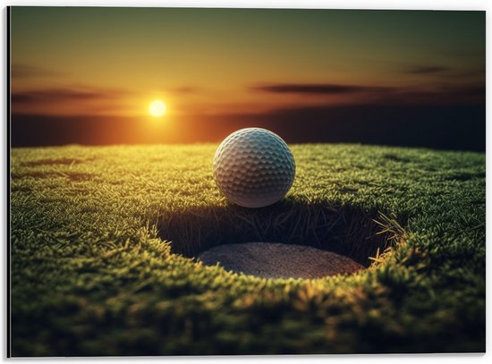 Dibond - Golf - Golfbal - Zonsondergang - 40x30 cm Foto op Aluminium (Met Ophangsysteem)