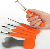 6-delige pompoensnijset voor Halloween - snijgereedschap voor het uithollen van pompoenen - tas met zaag, lepel, snijgereedschap (Carving tools - 06 stuks, oranje)