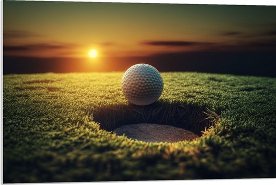 PVC Schuimplaat- Golf - Golfbal - Zonsondergang - 90x60 cm Foto op PVC Schuimplaat
