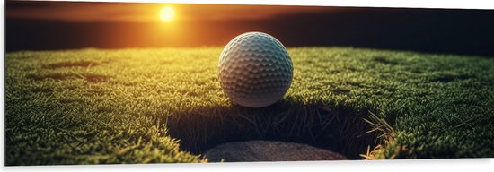Dibond - Golf - Golfbal - Zonsondergang - 150x50 cm Foto op Aluminium (Wanddecoratie van metaal)