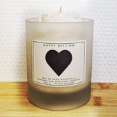 Hart - Soja was geurkaars - Witte roos - Kaarsglas transparant - Vanille geur - 250 gram - 50 branduren - Geurkaars - Kaars - Kaars met tekst - Soja was – Soy wax – Handgemaakt – Cadeau – Vanilla - Geschenk – Duurzaam - Valentijn - Valentijnsdag