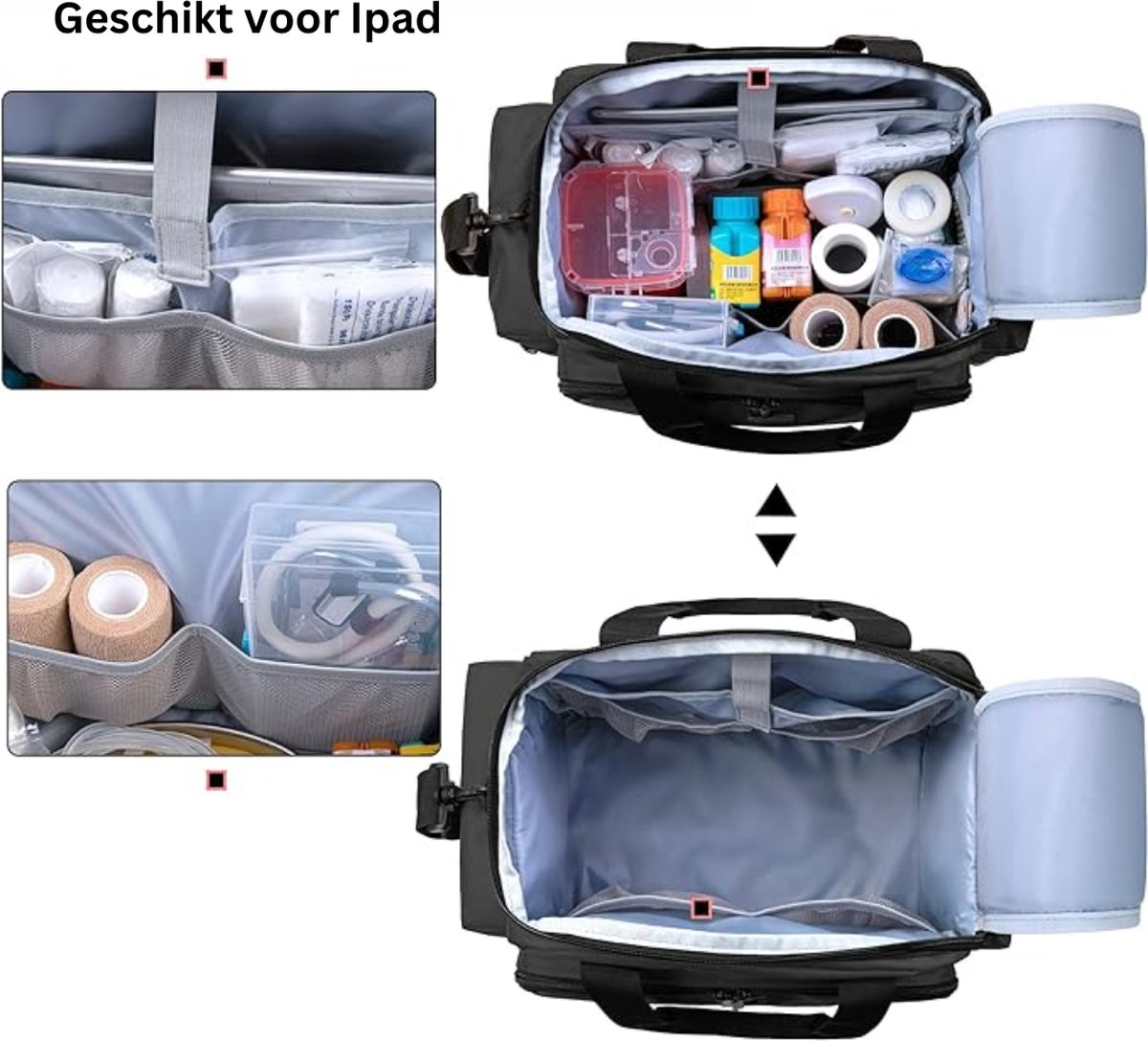Damero lege medische traumatas, professionele eerstehulptas met meerdere vakken voor medische benodigdheden, rood