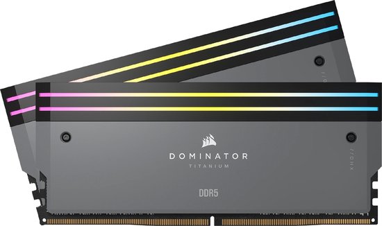 Corsair Dominator Titanium RGB - Geheugen - DDR5 - 32 GB: 2 x 16 GB - 288-PIN - 6000 MHz / PC5-48000 - CL30 - 1.4V - On-die ECC - XMP 3.0 - AMD EXPO - Overclock PMIC - AMD 600 Series - grijs