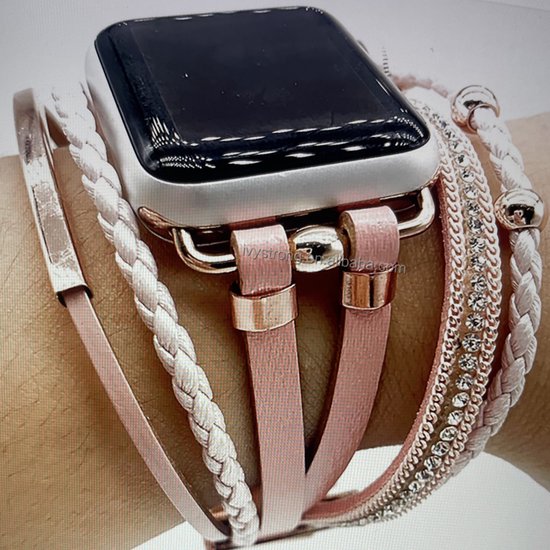 Bracelet montre bohème Apple Watch 44 mm perles style Bohème Ibiza bling cuir artificiel et fermoir acier