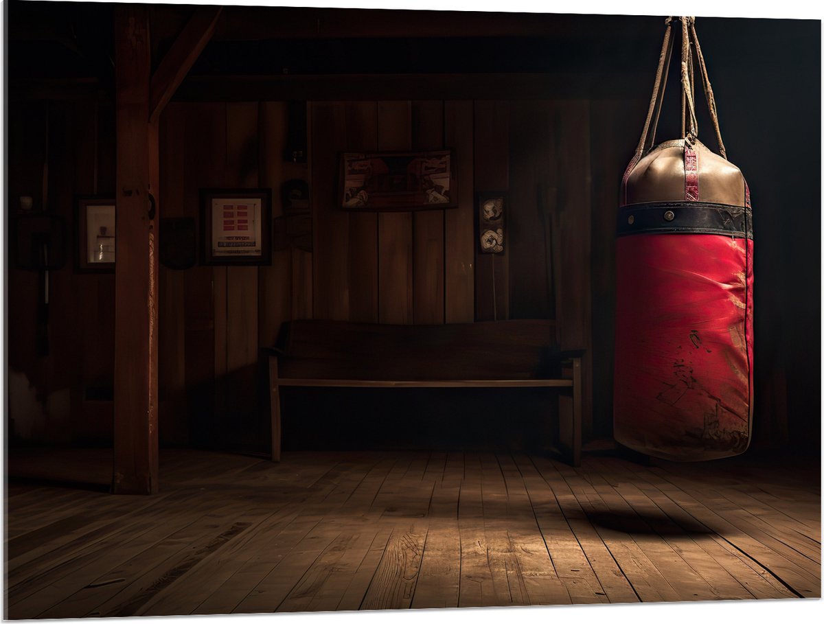 Acrylglas - Kamer - Bokszak - Palen - Sporten - Hout - 100x75 cm Foto op Acrylglas (Wandde