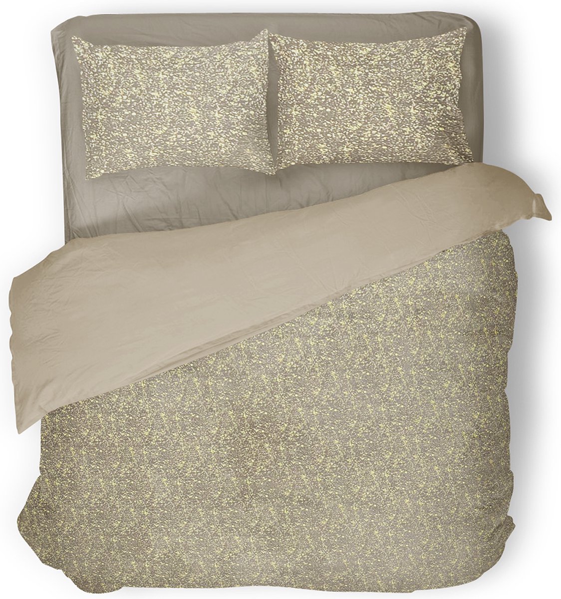 Eleganzzz Dekbedovertrek Foil Velvet - Sand - Dekbedovertrek 240x200/220cm - 100% Velvet - Lits Jumeaux dekbedovertrekken - Dekbedovertrek met Goud