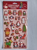 Christmas Foam & Glitterstickers, Kerstmis stickers, diverse kerstafbeeldingen, 22 per set, goedkoop kerstcadeautje
