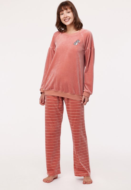 Woody pyjama velours meisjes/dames - oudroze - haas - 232-10-PDV-V/443 - maat XL
