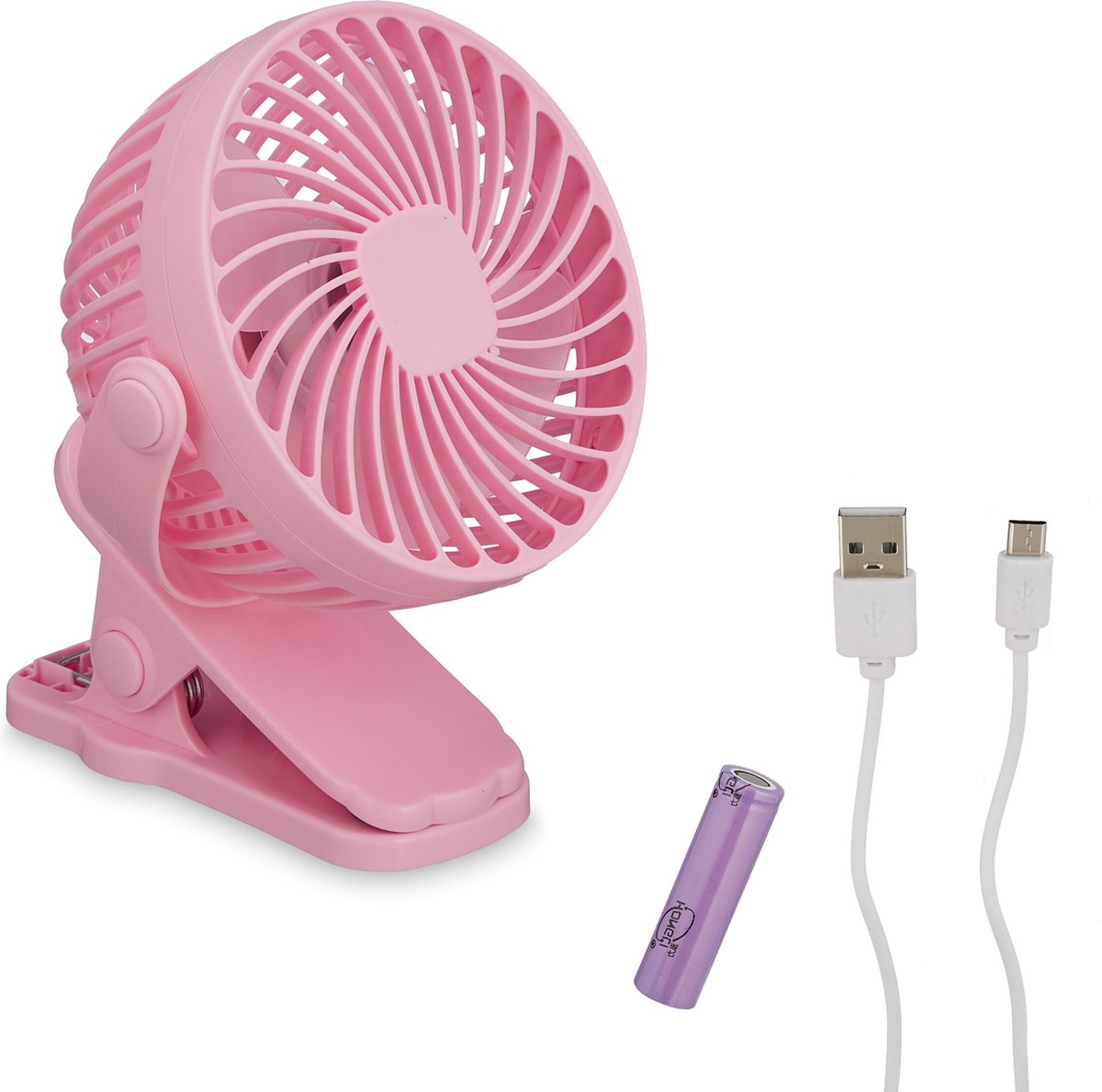 Relaxdays mini ventilator - auto - 3 snelheden - kleine tafelventilator - met klem - usb - roze
