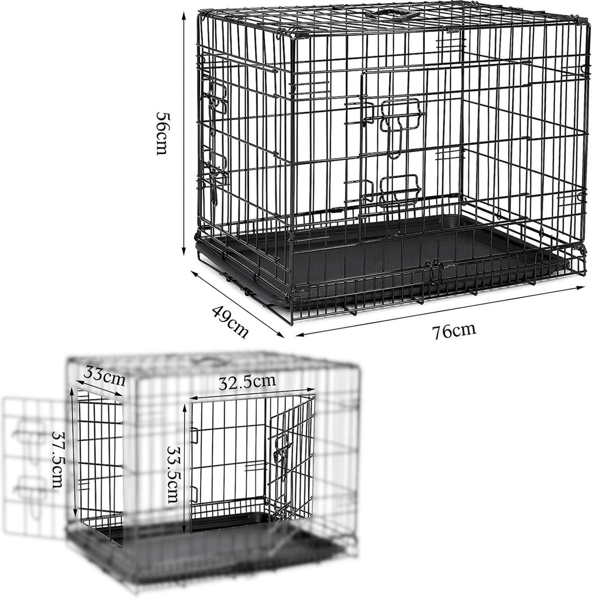 Cage de transport chien noir 107x74x85cm 2 portes