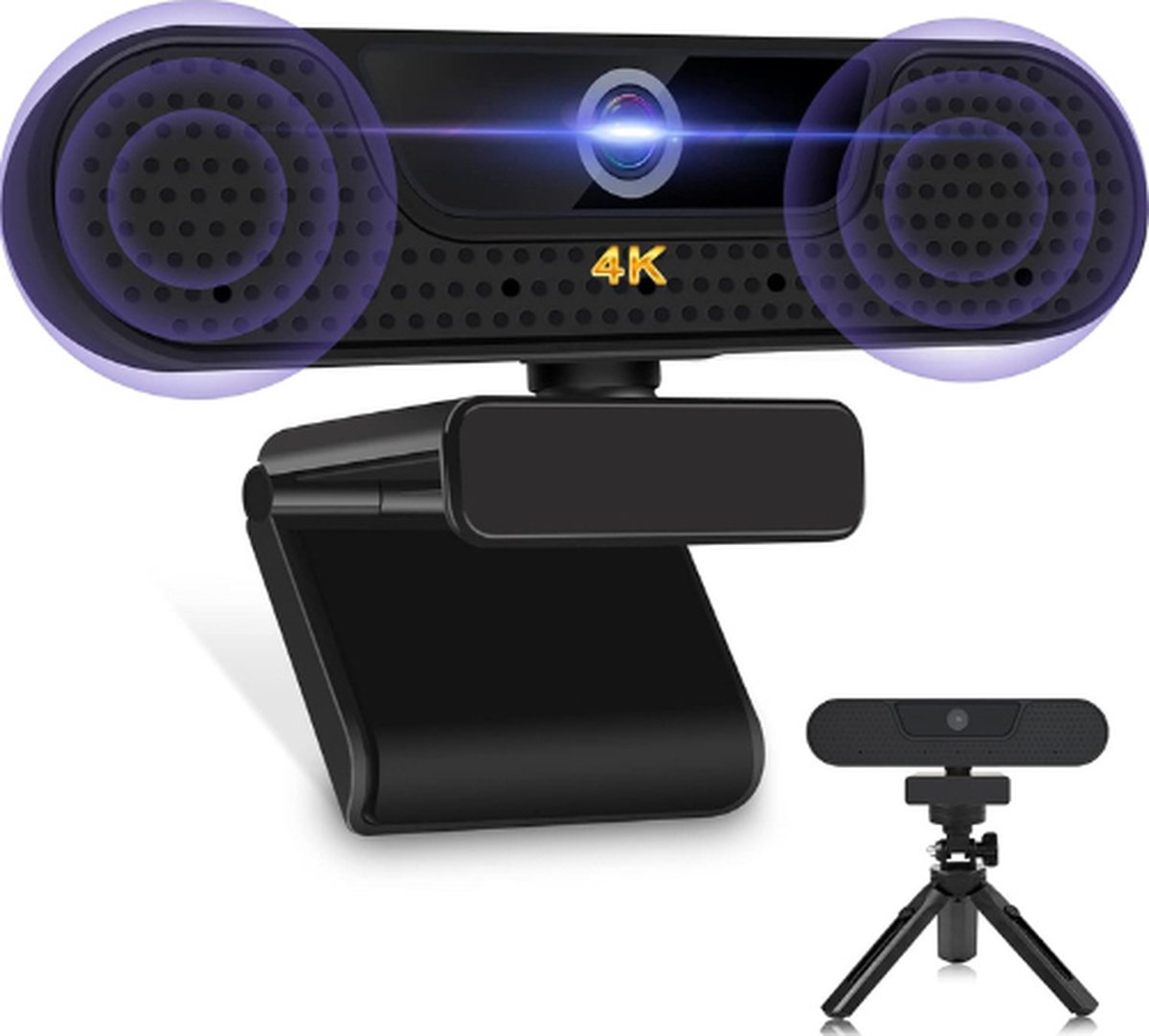 Webcam met statief - 4K met stereo microfoon - Plug & Play - Laptop Webcam - 85° Gezichtsveld - 60 FPS - Zwart