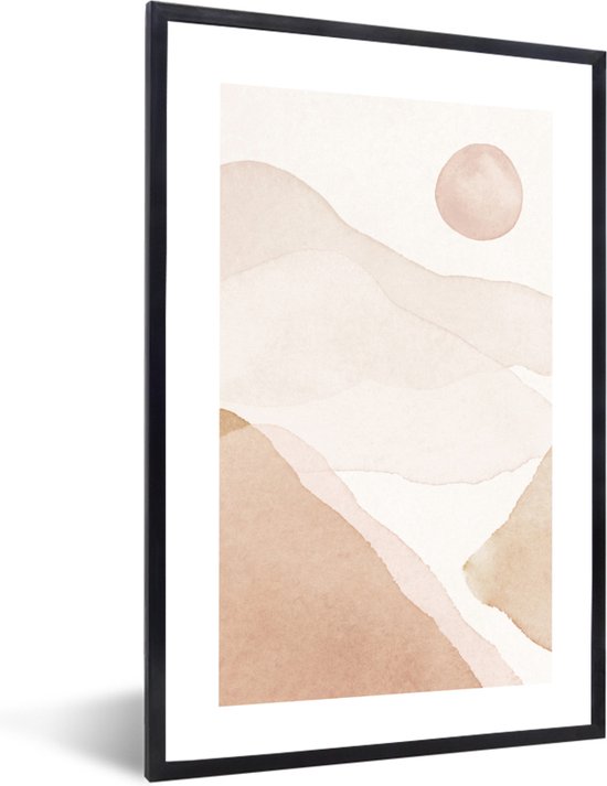 FrameYourWall® - Fotolijst met poster 60x90 - Waterverf - Beige - Abstract - Modern - Fotokader van hout - Kaders en lijsten - Houten fotolijstje - Wissellijst voor muurposter - Picture en photo frame - Posterlijst - Fotohouder