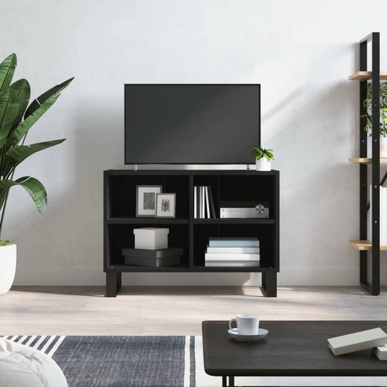 The Living Store TV-meubel - bewerkt hout - 69.5 x 30 x 50 cm - zwart