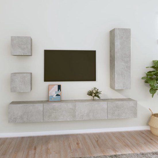 The Living Store TV-meubelset Betongrijs - 2x 30.5 x 30 x 30 cm - 1x 30.5 x 30 x 110 cm - 2x 100 x 30 x 30 cm