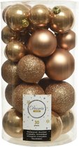 Kerstballen 30 stuks - onbreekbaar - glans-mat-glitter assorted - camel bruin KSD
