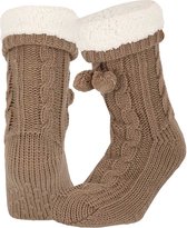 Apollo - Dames huissokken met antislip - Donker Beige - Maat 36/41 - Huissokken dames - Fluffy sokken - Slofsokken - Huissokken anti slip - Warme sokken - Winter sokken