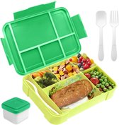 Boîte à lunch 1300 ml, étanche, boîte à lunch pour enfants avec 5 compartiments et set de couverts, sans BPA, boîte à lunch pour enfants et adultes, pour micro-ondes, lave-vaisselle (vert)