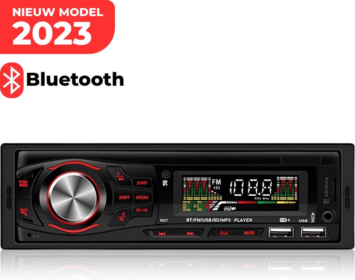 Autoradio met Bluetooth voor alle auto's - USB, AUX en Handsfree - Afstandsbediening - Verlicht - Enkel DIN Auto Radio met Ingebouwde Microfoon - Nederlandse Handleiding