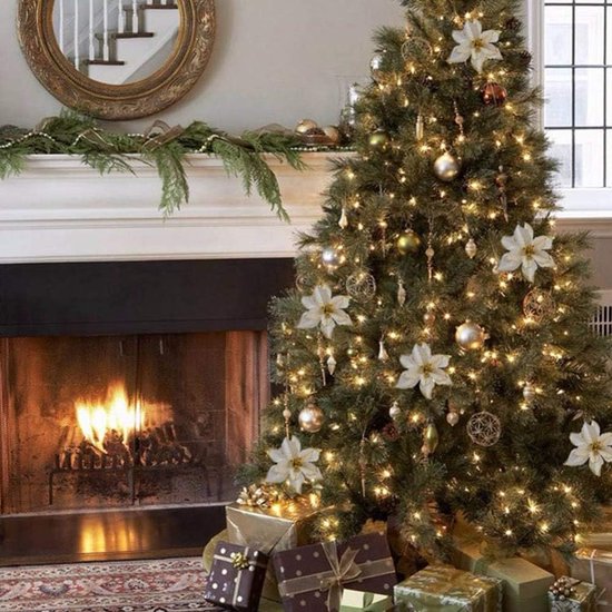 Awtlife Lot De 15 Poinsettia à Paillettes Pour Sapin De Noël