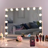 make-upspiegel make-upspiegel met verlichting, 360° draaibare Hollywood-spiegel met USB & Bluetooth, 3-kleurentemperatuurlicht make-upspiegel met 15 dimbare LED-aanraakbedieningen make-upspiegel