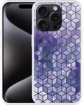 Cazy Hoesje geschikt voor iPhone 15 Pro Paars Hexagon Marmer