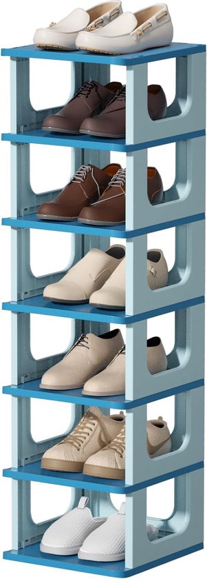 Schoenenrek 7 niveaus, schoenenrek, smal schoenenrek, schoenenkast, schoenenopberger, zwart, ruimtebesparend stapelbaar, schoenenstandaard voor entree, hal, slaapkamer