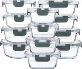 Glazen vershouddozen, 24 stuks, 12 containers + 12 deksels, transparante deksels, BPA-vrij, voor voeding, keuken of restaurant