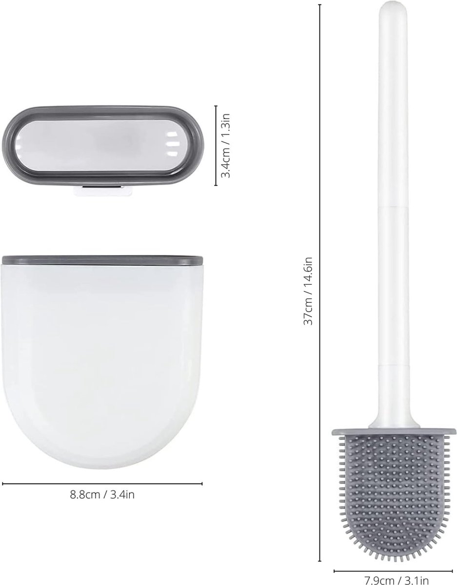 Siliconen Toiletborstel Wandmontage | borstel Flexibele TPR Haren, Sneldrogend, 360º WC-reiniging | inclusief Ultracompact Anti-drup Toiletborstelhouder (1 stk, Zwart)