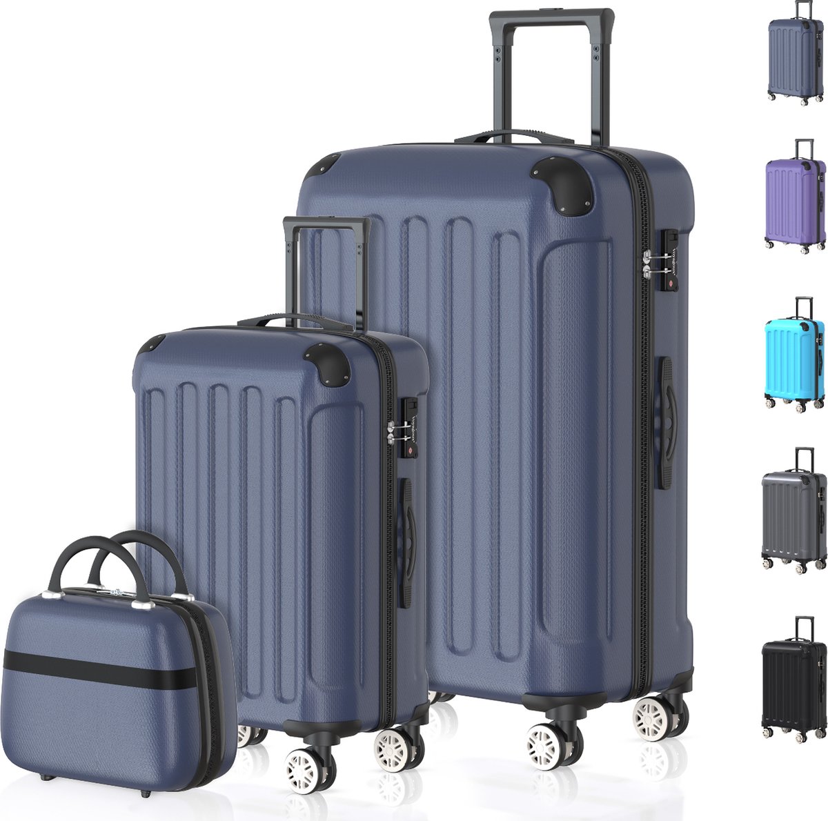 Voyagoux® Kofferset 3 delig - ABS kofferset - XS / S / L - Koffer - Donkerblauw