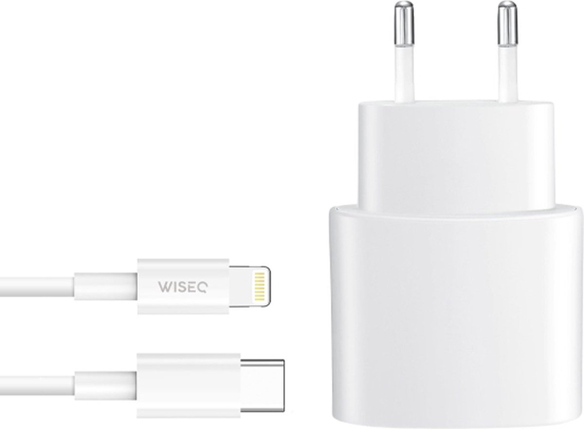 WISEQ iPhone Lader - 20W Snellader voor iPhone 13 o.a. iPhone 12 - Inclusief 3 METER Apple Kabel - Wit - WISEQ