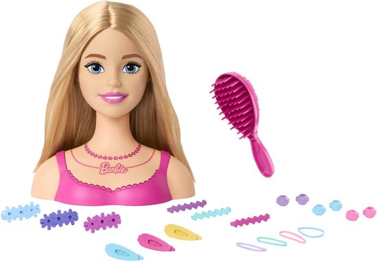 Barbie KapKop Met 21 Accessoires – Blond Haar – 5565142 – Haarstyling – Stylinghoofd – Mattel