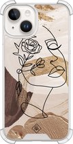 Casimoda® hoesje - Geschikt voor iPhone 14 - Abstract Gezicht Bruin - Shockproof case - Extra sterk - Siliconen/TPU - Bruin/beige, Transparant