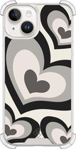 Casimoda® hoesje - Geschikt voor iPhone 14 - Hart Swirl Zwart - Shockproof case - Extra sterk - Siliconen/TPU - Zwart, Transparant