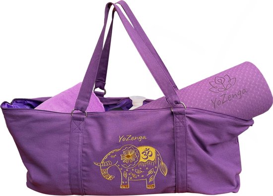 YoZenga Yogatas Olifant Paars - Sporttas - Yoga tas groot - Gouden Olifant Borduursel - Met Binnenvak - Ook Geschikt als Sporttas en Weekendtas van YoZenga — afbeelding 2