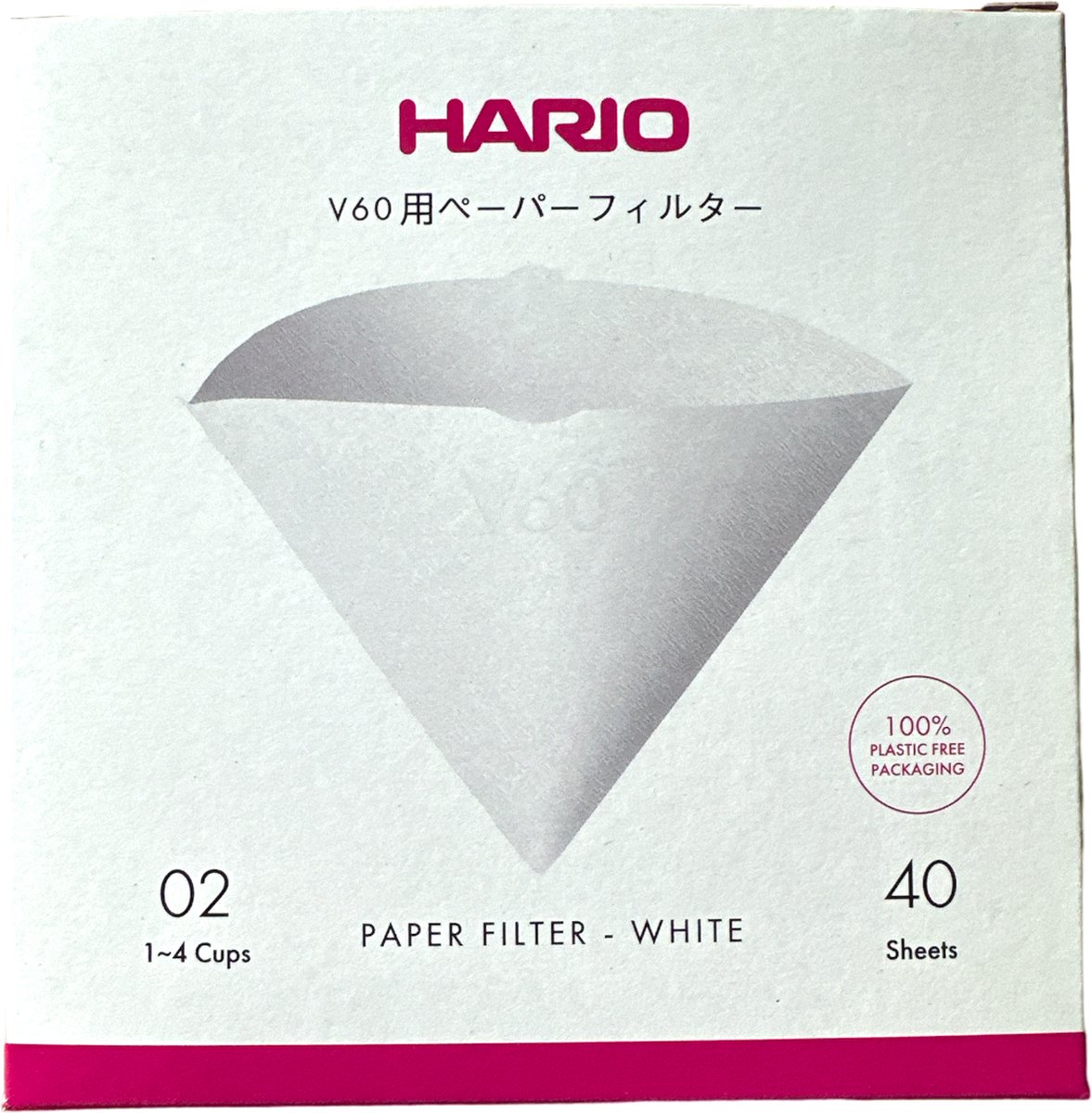 Hario V60 Koffiefilters (Coffee Filters) ❘ V60-02 ❘ 40 stuks ❘ 100% Plastic vrije verpakking