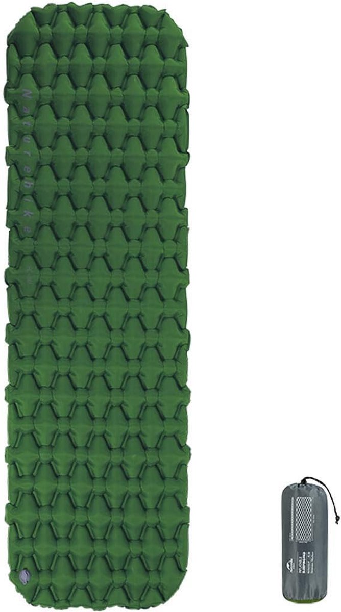 Slaapmat, lichtgewicht, enkele slaapmatten, 6,5 cm dik, opblaasbaar luchtkussen, buiten, compact en vochtbestendig voor wandelen, backpacken, kamperen (legergroen)