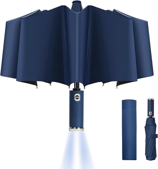 paraplu, Opvouwbare Paraplu met led-licht, 10 Ribs automatisch open- en sluitend, Waterdichte Coating, Stevig Winddicht,Draagbaar reisparaplu golfparaplu