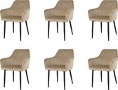 Nuvolix velvet eetkamerstoelen met armleuning set van 6 "Barcelona" - stoel met armleuningen - eetkamerstoel - velvet stoel - beige
