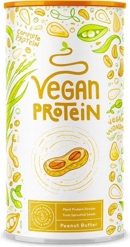 Alpha Foods Vegan Proteine poeder - Eiwitpoeder als maaltijd of ontbijtshake, Plantaardige Proteine Shake, 600 gram voor 40 shakes, met Pindakaas smaak