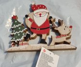 Kerst houten decoratie - Kerstboom met kerstman en rendier