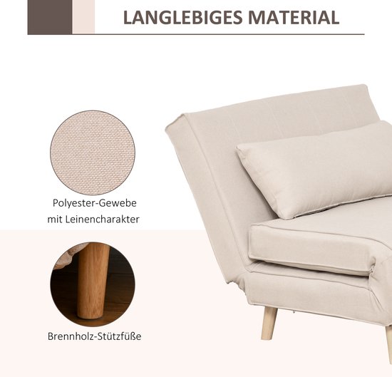 HOMCOM Slaapbank, logeerbed, 3-standen verstelbare rugleuning, cordstof