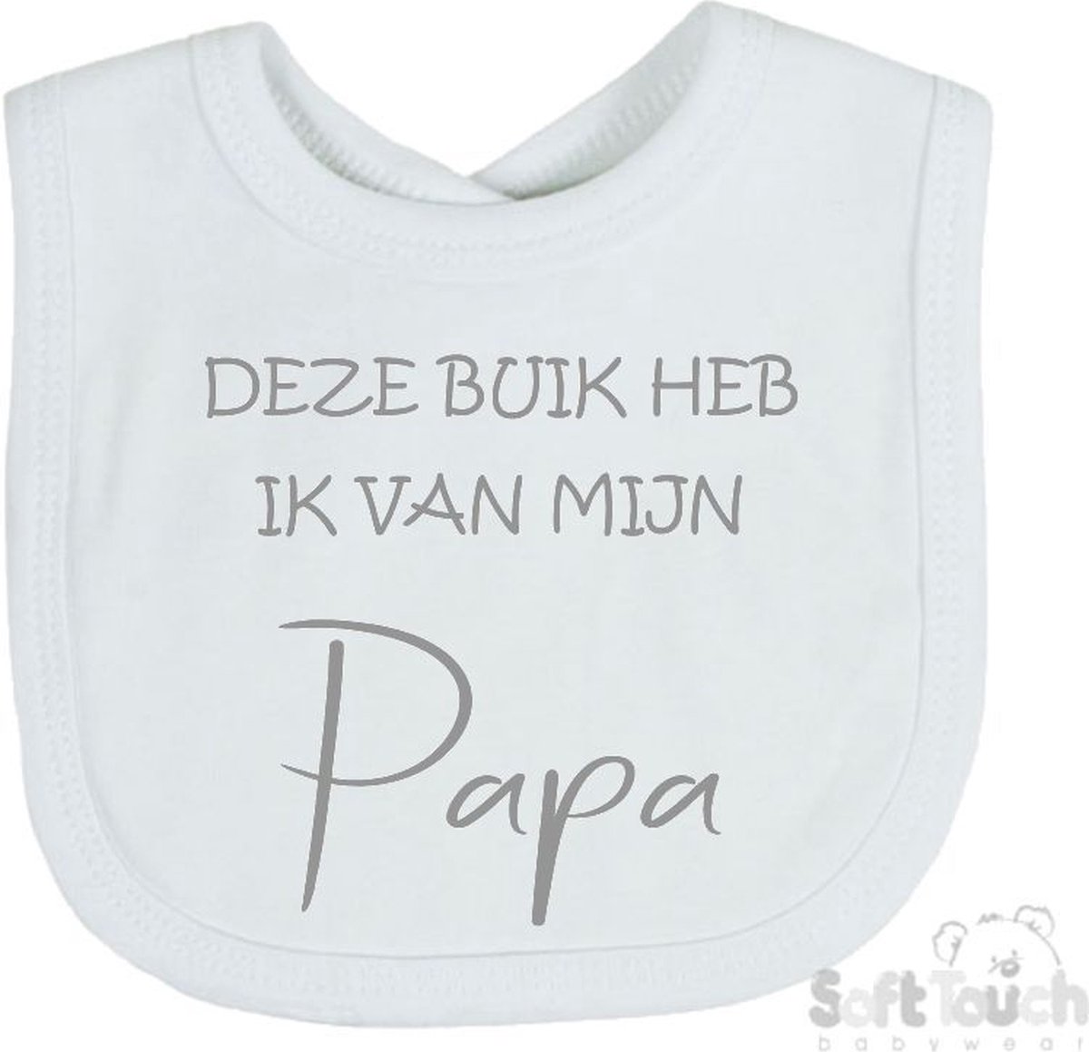 Goedkoopste Soft Touch Slabber Slabbetje Slab Deze buik heb ik van Papa Unisex Katoen Wit/grijs Maat 33x22 Cm
