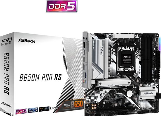 ASRock B650M Pro RS - Moederbord Micro-ATX - Socket AM5 - AMD B650 - 4x DDR5 - Realtek RTL8125BG - Windows 11 - zwart, wit - Asrock