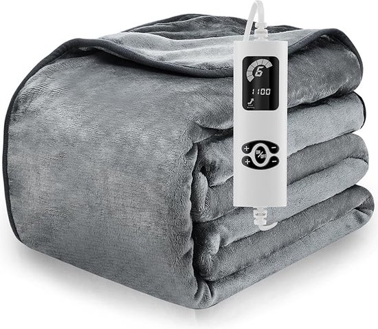 ShopGlobe - Warmte deken - Elektrische deken - 6 standen - Grijs - Afstandsbediening -