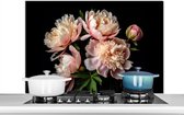 Spatscherm keuken 100x65 cm - Kookplaat achterwand Pioenrozen - Bloemen - Natuur - Roze - Wit - Muurbeschermer - Spatwand fornuis - Hoogwaardig aluminium