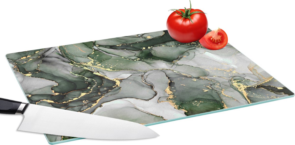 Glazen Snijplank - 39x28 - Luxe - Marmer - Groen - Snijplanken Glas