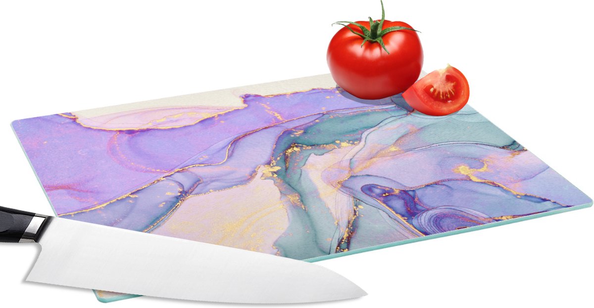 Glazen Snijplank - 28x20 - Goud - Marmer - Paars - Snijplanken Glas