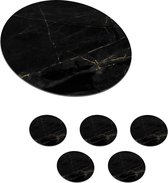 Onderzetters voor glazen - Rond - Marmer look - Luxe - Zwart - Goud - 10x10 cm - Glasonderzetters - 6 stuks