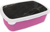 Broodtrommel Roze - Lunchbox Marmer look - Luxe - Zwart - Goud - Brooddoos 18x12x6 cm - Brood lunch box - Broodtrommels voor kinderen en volwassenen